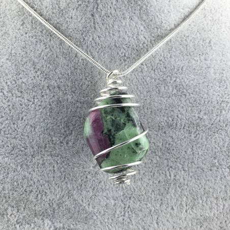 ZOISITE with RUBY Pendant Hand Made on Silver Plated Spiral Thumb Stone A+-4
