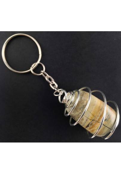 Picture Jasper SANDSTONE Keychain Keyring Hand Made on SILVER Plated Spiral-1