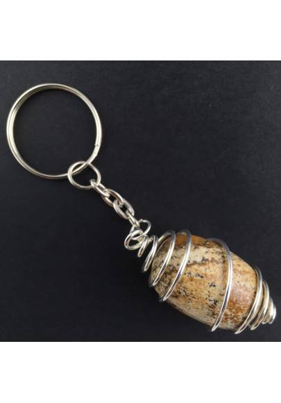 Fossil Petrified Wood Keychain Keyring Hand Made on Silver Plated Spiral A+-1