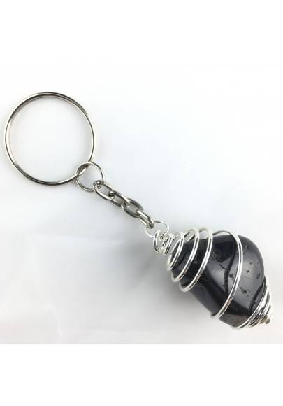Black ONIX Tumbled Stone Keychain Keyring Hand Made on Silver Plated Spiral A+-1