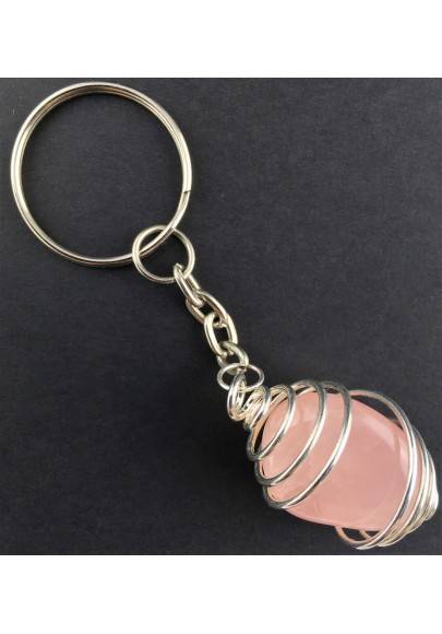 Rose Quartz Tumbled Stone Keychain Keyring Hand Made on Silver Plated Spiral A+-1