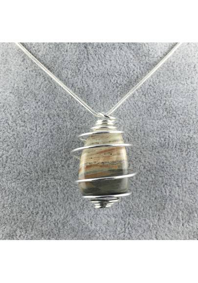 Pendant in Picture Jasper SANDSTONE Hand Made on SILVER Plated Spiral A+-1