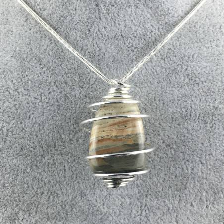 Pendant in Picture Jasper SANDSTONE Hand Made on SILVER Plated Spiral A+-1