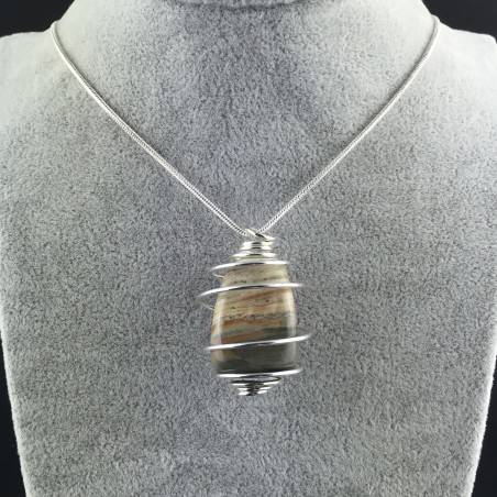 Pendant in Picture Jasper SANDSTONE Hand Made on SILVER Plated Spiral A+-2