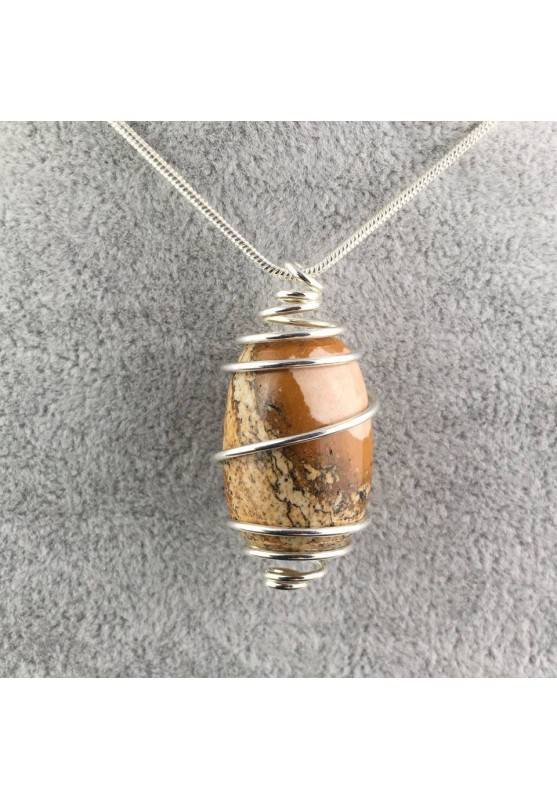 Picture Jasper Pendant Pendant Hand Made on Silver Plated Spiral Minerals Chakra A+-1