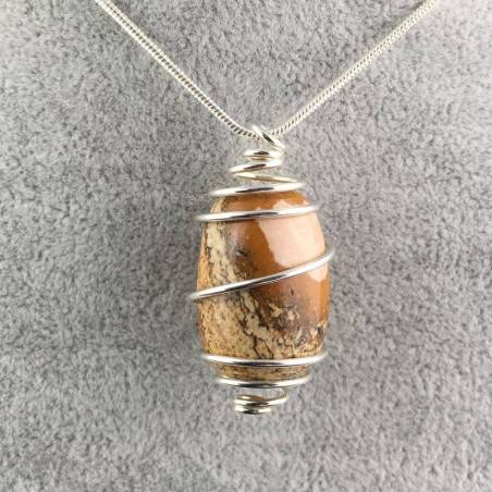 Fossil Petrified WOOD Pendant Hand Made on Silver Plated Spiral Minerals Chakra A+-1
