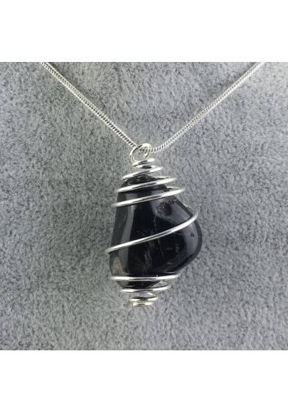 Black Onix Pendant Hand Made on Silver Plated Spiral Tumbled Stones A+-1