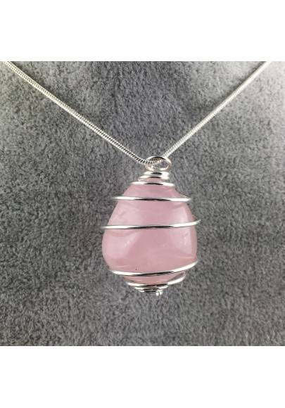 Pendant Rose Quartz Minerals Hand Made on Silver Plated Spiral A+-1