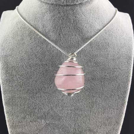Pendant Rose Quartz Minerals Hand Made on Silver Plated Spiral A+-2