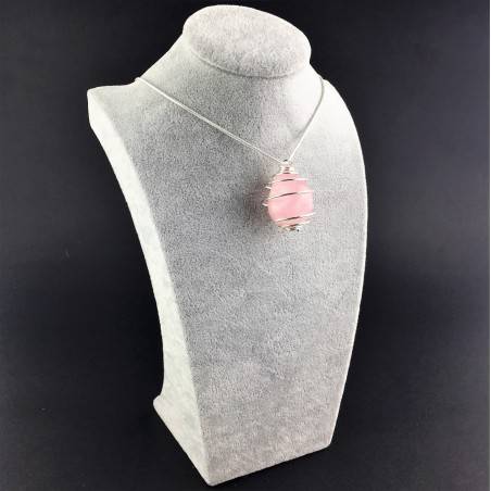Pendant Rose Quartz Minerals Hand Made on Silver Plated Spiral A+-3