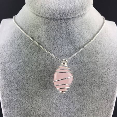 Pendant Rose Quartz Minerals Hand Made on Silver Plated Spiral A+-5