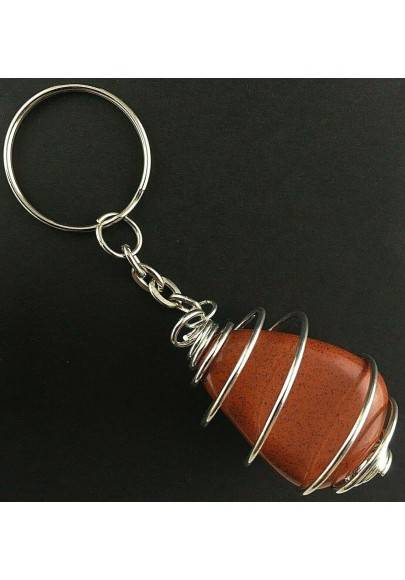 RED Jasper Keychain Keyring Hand Made on Silver Plated Spiral A+-1
