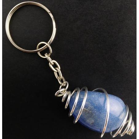 QUARTZ Blue DUMORTIERITE Keychain Keyring - AQUARIUS Zodiac Silver Plated Spiral-1