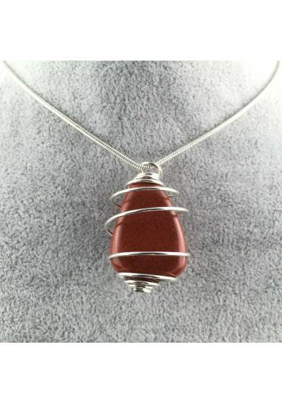 Pendant in Red Jasper Hand Made on Silver Plated Spiral Crystal Healing Minerals A+-1