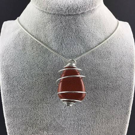 Pendant in Red Jasper Hand Made on Silver Plated Spiral Crystal Healing Minerals A+-2