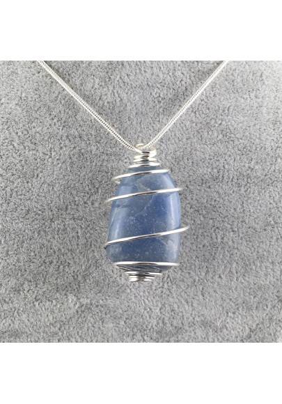 Quartz BLUE DUMORTIERITE Pendant Thumbstone Hand Made on SILVER Plated Spiral A+-1