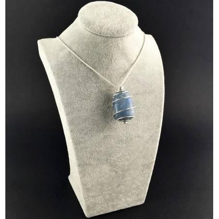 Quartz BLUE DUMORTIERITE Pendant Thumbstone Hand Made on SILVER Plated Spiral A+-3