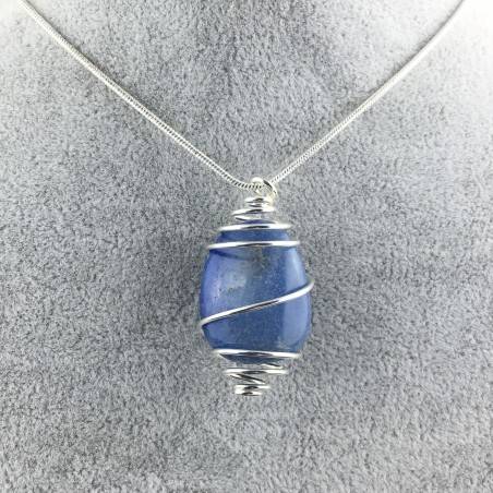 Quartz BLUE DUMORTIERITE Pendant Thumbstone Hand Made on SILVER Plated Spiral A+-4