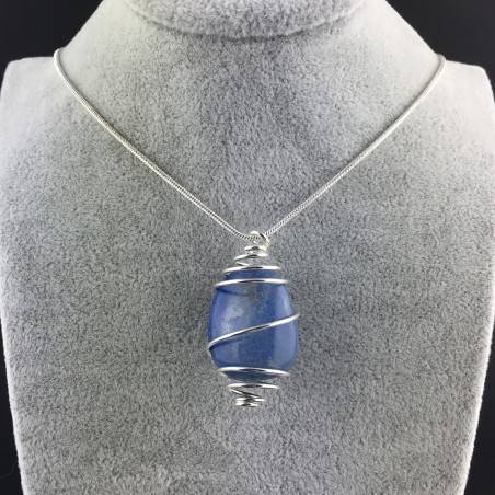 Quartz BLUE DUMORTIERITE Pendant Thumbstone Hand Made on SILVER Plated Spiral A+-5