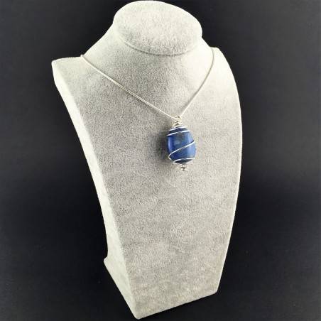 Quartz BLUE DUMORTIERITE Pendant Thumbstone Hand Made on SILVER Plated Spiral A+-6