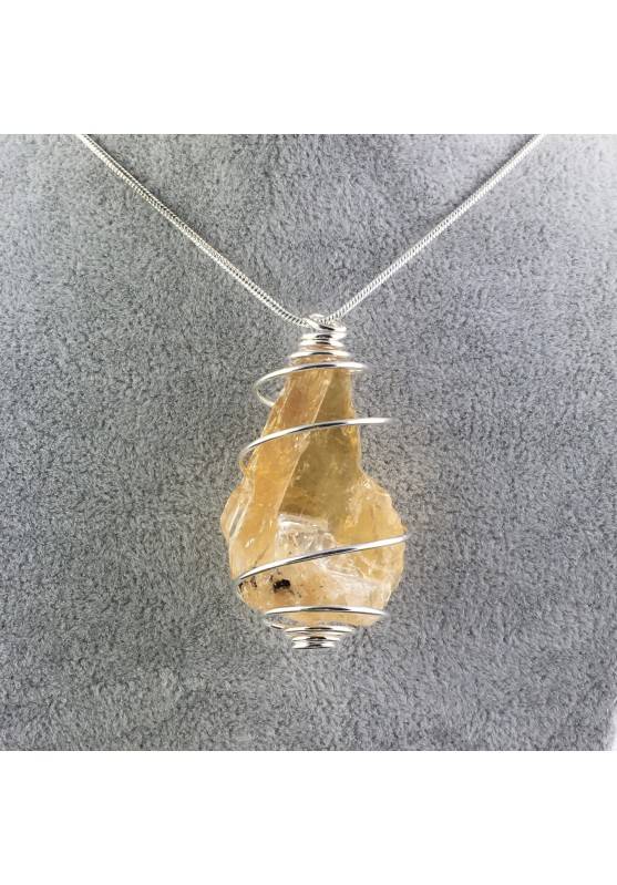 HONEY CALCITE Pendant Rough Hand Made on SILVER Plated Spiral-1