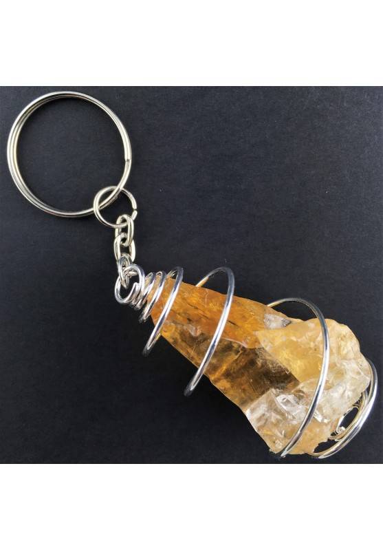 Rough Honey CALCITE Keychain Keyring Hand Made on SILVER Plated Spiral A+-1