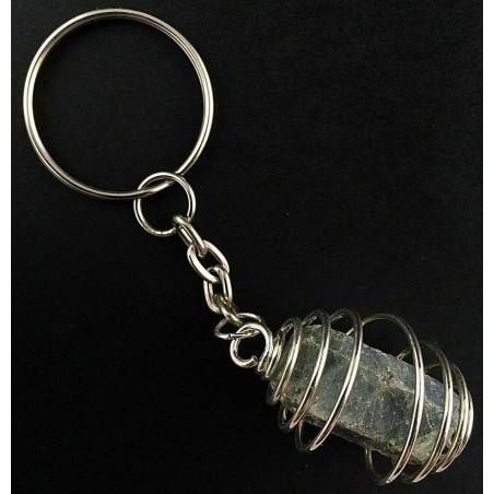 Rough EMERALD CORUNDUM Keychain KeyringHand Made on SILVER Plated Spiral A+-2