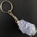 Rough BLUE CALCITE Keychain Keyring Stone - CANCER Zodiac SILVER Plated Spiral Gift Idea-1