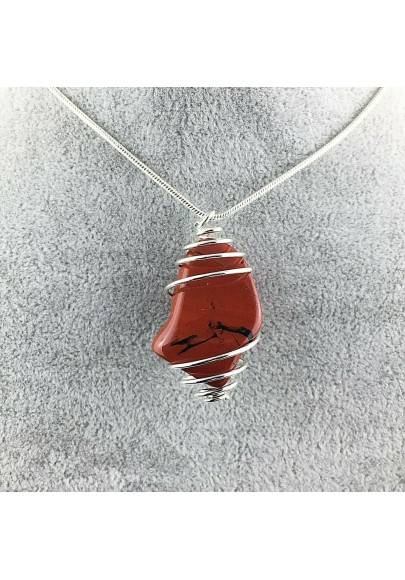 Pendant in Red Breciated Jasper Hand Made on SILVER Plated Spiral A+-1