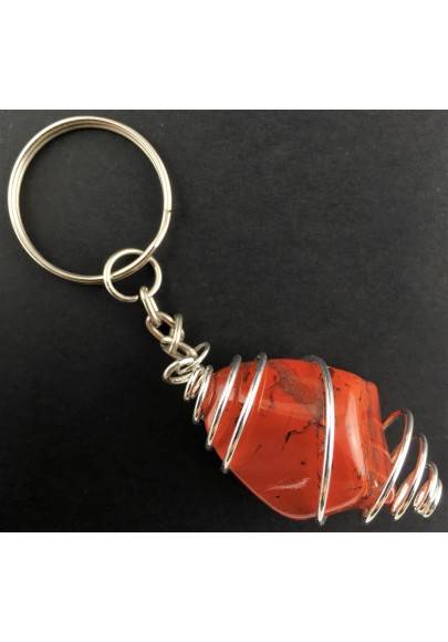 RED Brecciated JASPER Keychain Keyring Hand Made on SILVER Plated Spiral A+-1