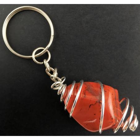 RED Brecciated JASPER Keychain Keyring Hand Made on SILVER Plated Spiral A+-1