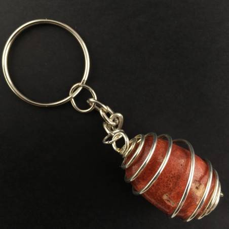 Red Madrepore Keychain Keyring Hand Made on SILVER Plated Spiral A+-1