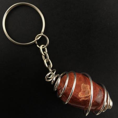 Red Madrepore Keychain Keyring Hand Made on SILVER Plated Spiral A+-2