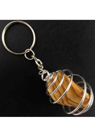 Picture Jasper Sand Stone Tumbled Keychain Keyring Hand Made on SILVER Plated Spiral A+-1