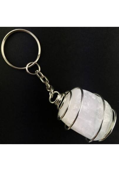 SELENITE Keychain Keyring Hand Made on Silver Plated Spiral Gift Idea A+-1