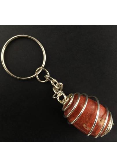 Red Madrepore Keychain Keyring - TAURUS LIBRA Zodiac SILVER Plated Spiral A+-1