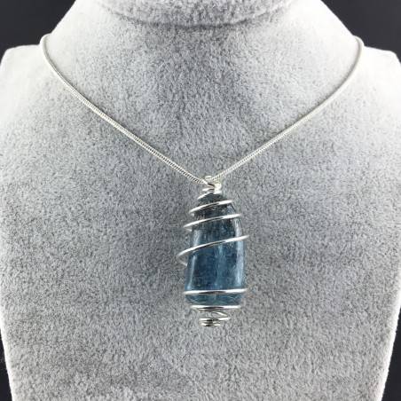 Blue Kyanite Pendant Hand Made on SILVER Plated Spiral Gift Idea A+-2