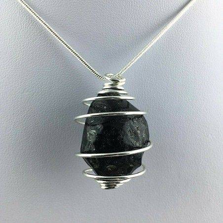 LARGE Apache Tear Obsidian Pendant Hand Made on SILVER Plated Spiral-1