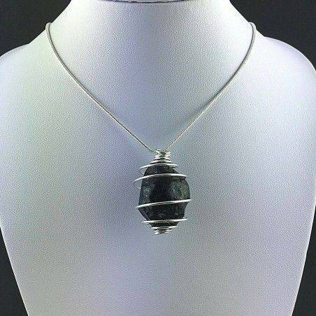 LARGE Apache Tear Obsidian Pendant Hand Made on SILVER Plated Spiral-2