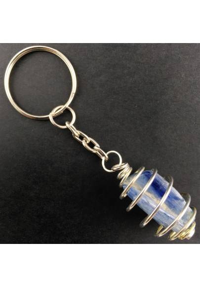 Blue Kyanite Keychain Keyring Hand Made on Silver Plated Spiral A+-1