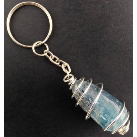 Blue Kyanite Keychain Keyring Hand Made on Silver Plated Spiral A+-2