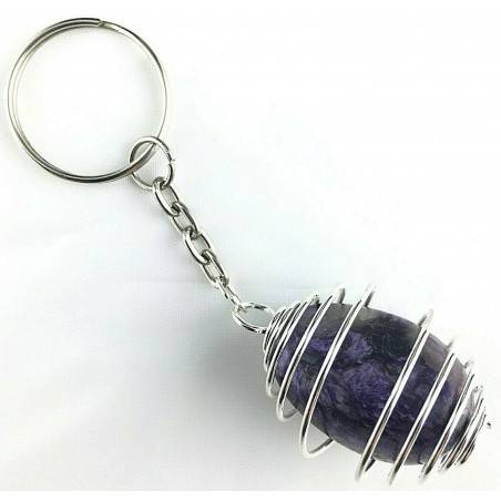 Charoit Tumbled Stone Keychain Keyring Hand Made on Silver Plated Spiral Gift Idea A+-1