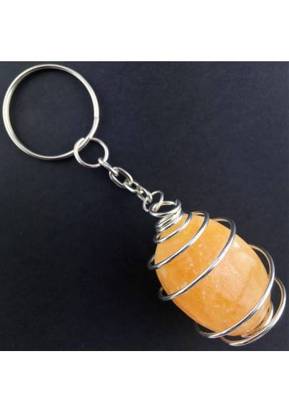 Yellow Calcite Keychain Keyring Hand Made on Silver Plated Spiral A+-1