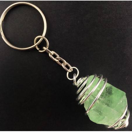 Rough OCTAHEDRON FLUORITE Keychain Keyring Hand Made on Silver Plated Spiral-1