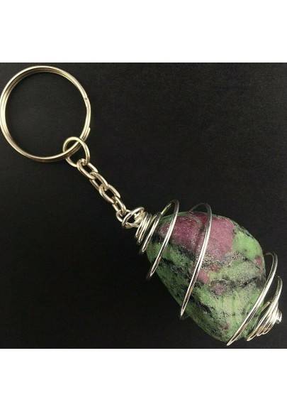 RUBY ZOISITE Tumbled Stone Keychain Keyring Hand Made on Silver Plated Spiral A+-1