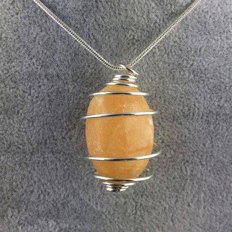 Yellow CALCITE Pendant Hand Made on SILVER Plated Spiral Crystal Healing A+-1