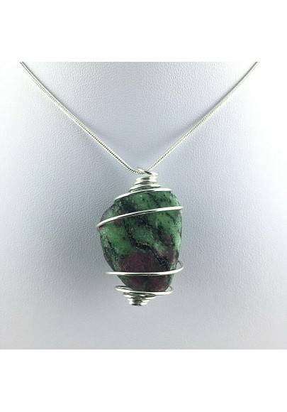 Pendant RUBY ZOISITE Hand Made on SILVER Plated Spiral Gift Idea A+-1