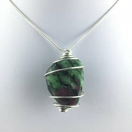 Pendant RUBY ZOISITE Hand Made on SILVER Plated Spiral Gift Idea A+-1
