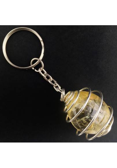 Authentic CITRINE Quartz Tumbled Keychain Keyring Hand Made on SILVER Plated Spiral A+-1