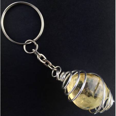 Authentic CITRINE Quartz Tumbled Keychain Keyring Hand Made on SILVER Plated Spiral A+-2